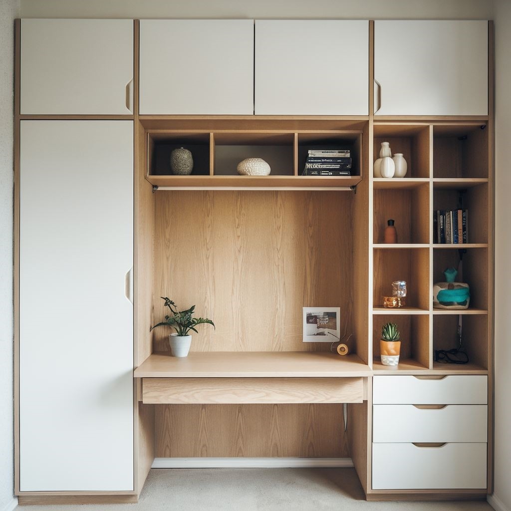 minimalistyczna ściana z półkami