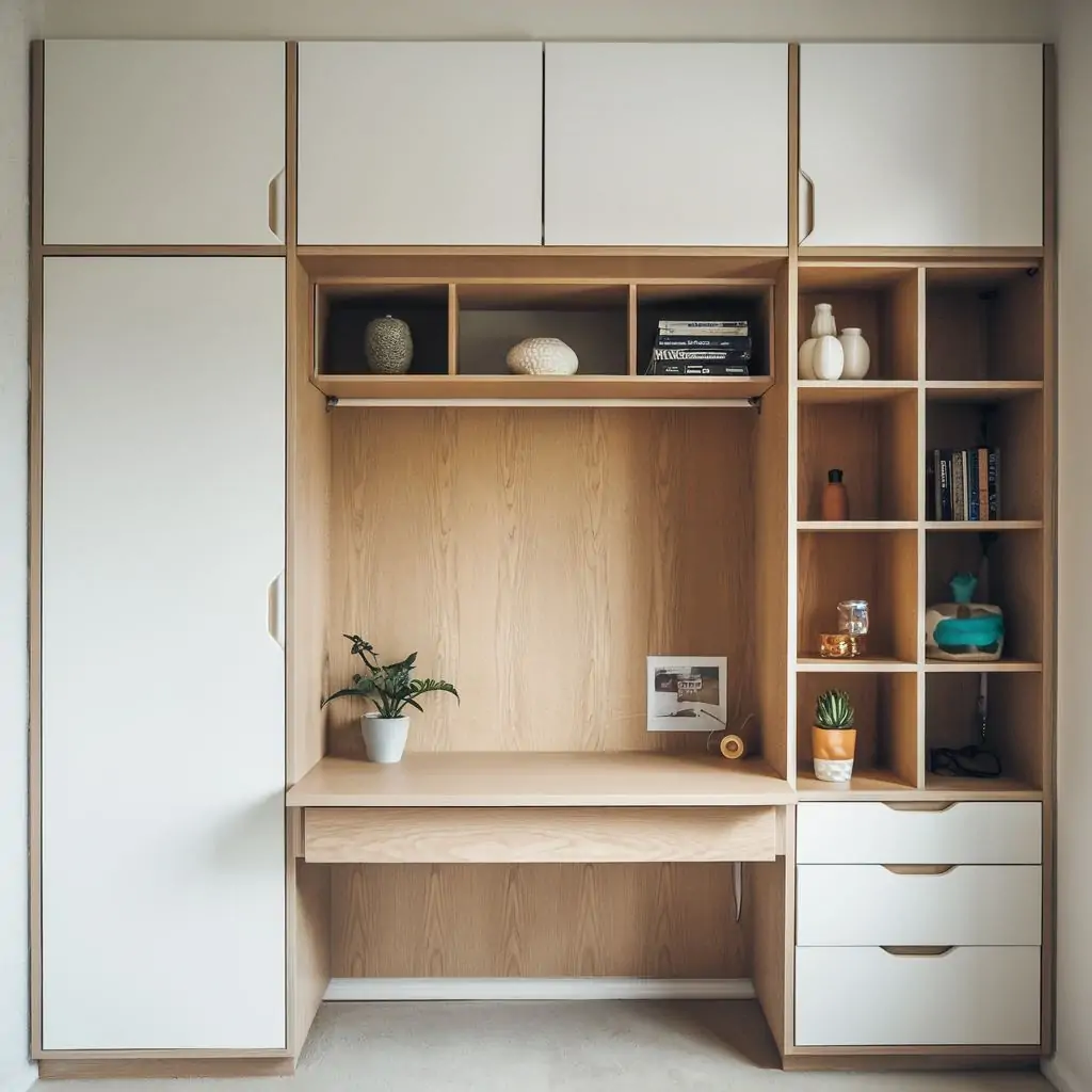 minimalistyczna ściana z półkami