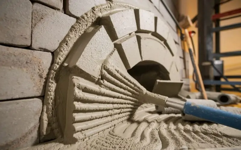 Detal tekstury zaprawy szamotowej odpornej na wysokie temperatury