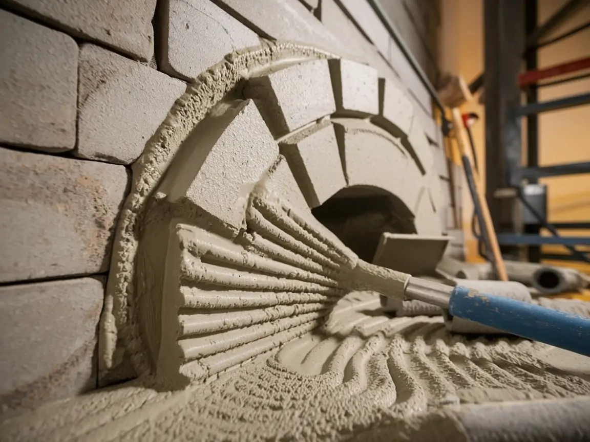 Detal tekstury zaprawy szamotowej odpornej na wysokie temperatury