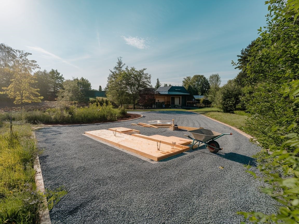 Proces budowy podjazdu z kruszywa