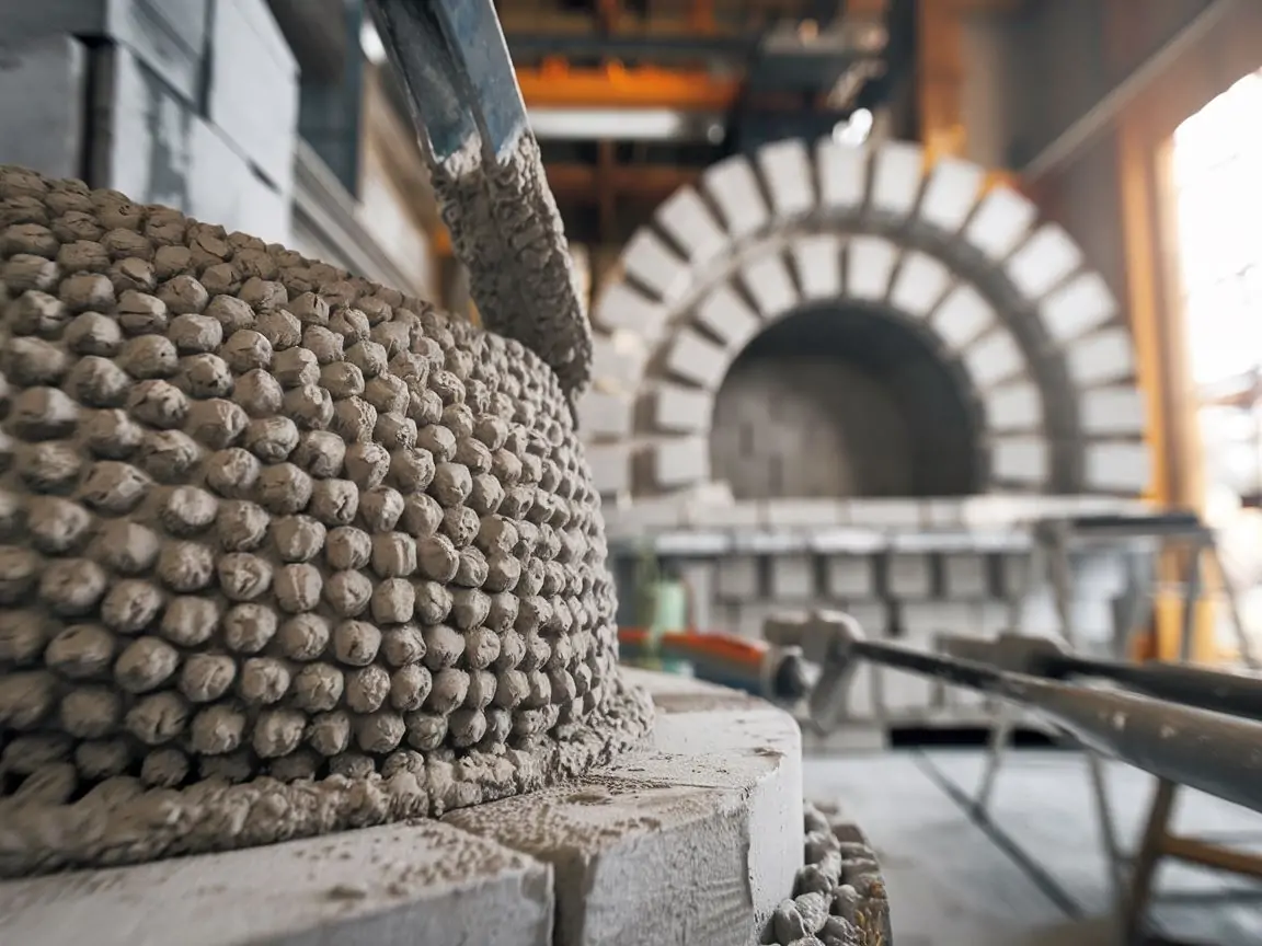 Proces nakładania zaprawy szamotowej w konstrukcji pieca